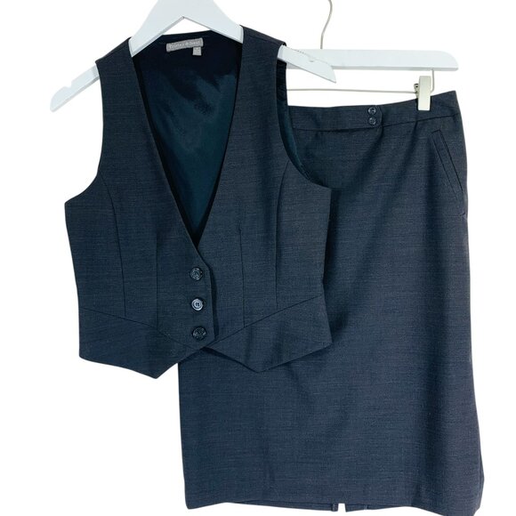 wool blend 2piece set grey suit vest top & pencil skirt w/lining Tristan & Iseut - Picture 1 of 16